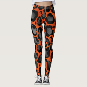 Orangen- und Schwarzleoparddruck Leggings