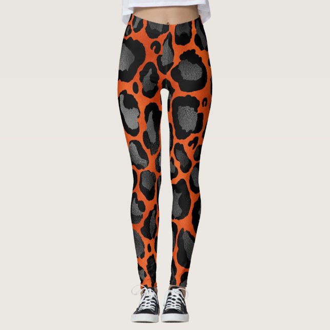 Orangen- und Schwarzleoparddruck Leggings (Vorderseite)
