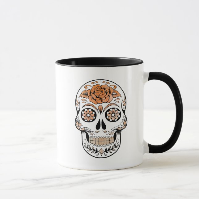 Orangen- und Schwarzzuckerschädel und Halloween-Ro Tasse (Rechts)