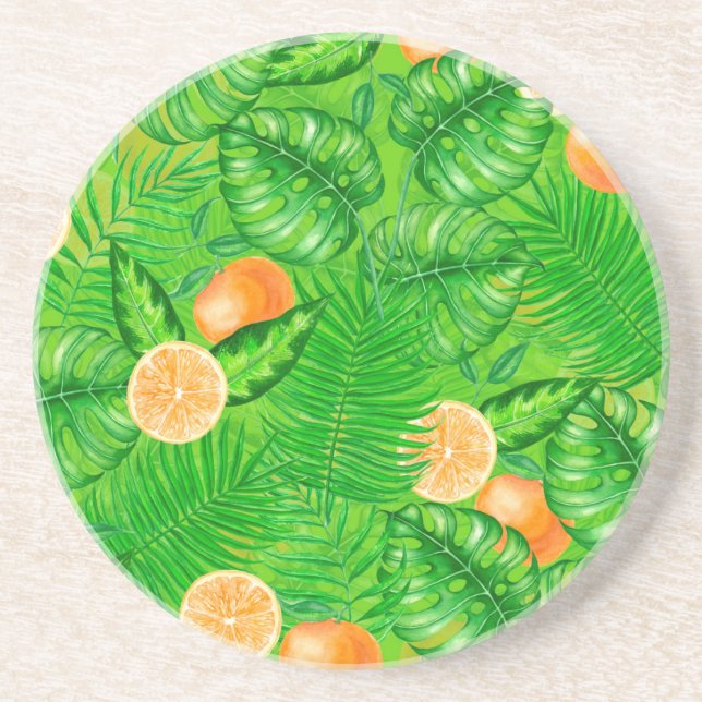 Orangen und tropische Blätter Getränkeuntersetzer (Vorne)