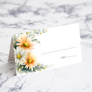 Orangen- und weißen Gänseblümchen Hochzeitsplatzka Platzkarte
