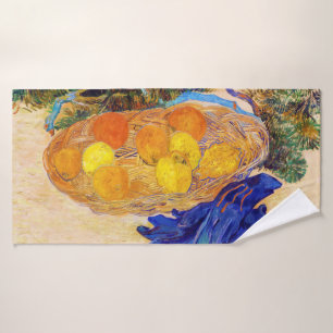 Orangen und Zitronen mit blauen Handschuhen, Van G Badehandtuch