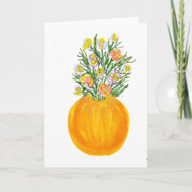 Orangen Vase und Blume Karte (Vorderseite)