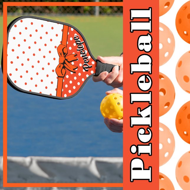 Orangen, weiße Polka-Dosen, Orangenbauch, Personal Pickleball Schläger (Orange, White Polka Dots, Orange Bow, Personalized Pickleball Paddle)