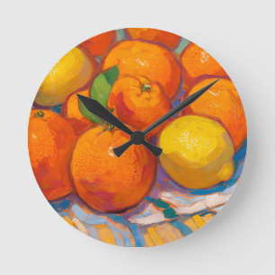 Orangen Zitronen Stilleben Runde Wanduhr