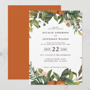 Orangen-Zitrus-Aquarell-Botanik-Hochzeit Save The Date