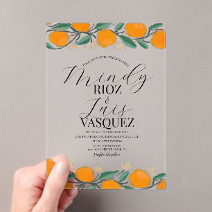 Orangen Zitrus Aquarell Hochzeits Schrift Schwarz Acryleinladungen