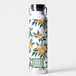 Orangen-Zitrus-Aquarell-Monogramm-Name Trinkflasche