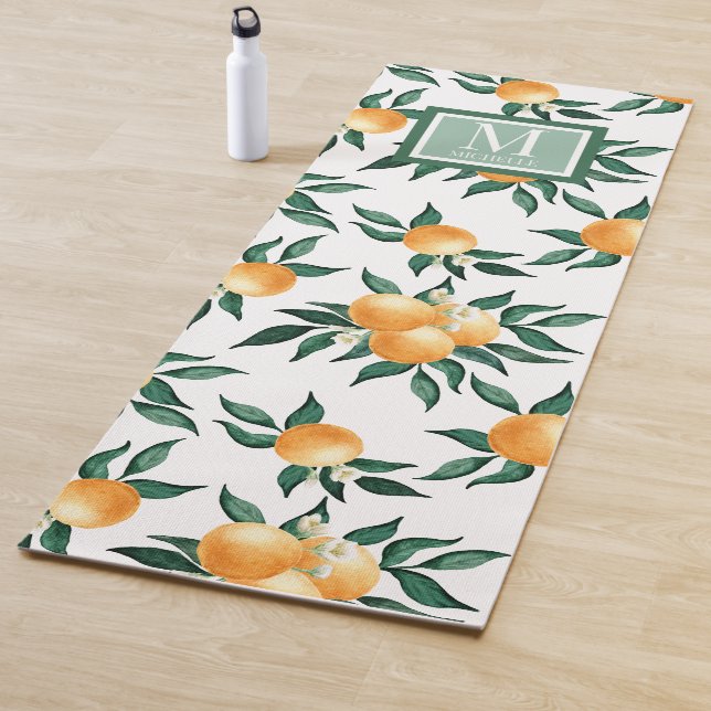 Orangen-Zitrus-Aquarell-Monogramm-Name Yogamatte (Beispiel)