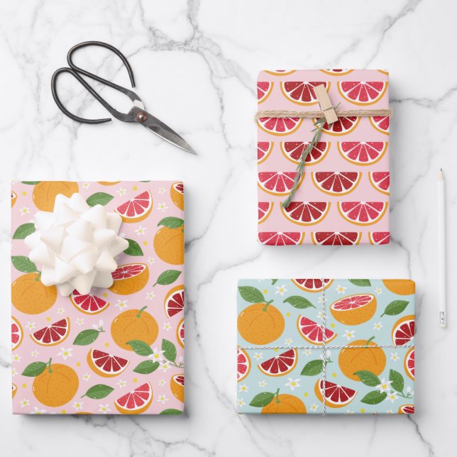Orangen Zitrusfrüchte Geschenkpapier Set (Vorderseite)