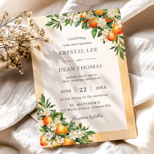 Orangen Zitrusfrüchte Grünpflanzen Orchard Hochzei Einladung