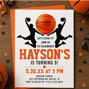 Orangenbasketball Boy 5. Geburtstagsparty Einladung