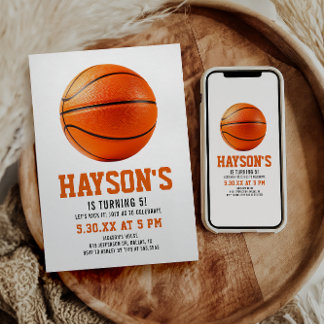 Orangenbasketball Boy 5. Geburtstagsparty Einladung