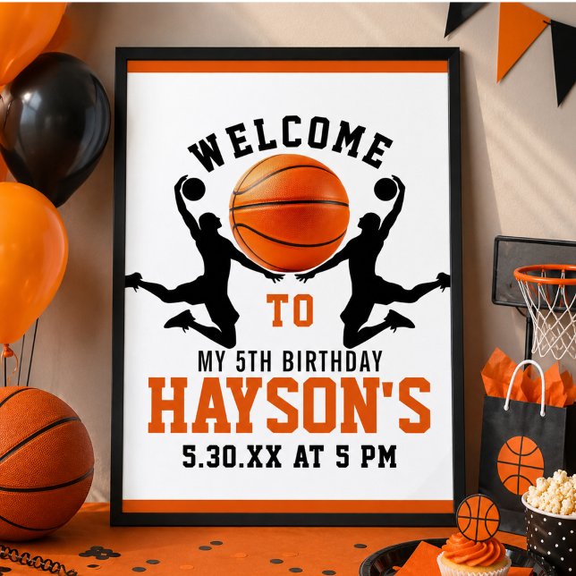 Orangenbasketball Boy 5. Geburtstagsparty Poster (orange basketball Boy 5TH Birthday Party Poster)