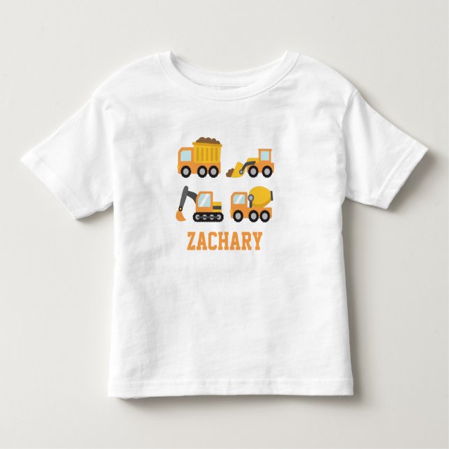 Orangenbaufahrzeuge Kinder Personalisiert Kleinkind T-shirt (Vorderseite)