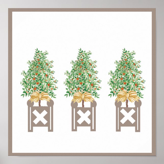 Orangenbaum-Topiary Beige Chinoiserie-Kunstprint  Poster (Vorne)