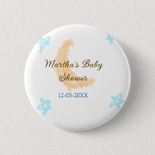Orangenblaue Sterne Glitzer Babydusche Funkeln Button