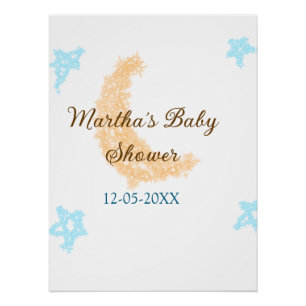 Orangenblaue Sterne Glitzer Babydusche Funkeln Poster