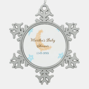 Orangenblaue Sterne Glitzer Babydusche Funkeln Schneeflocken Zinn-Ornament