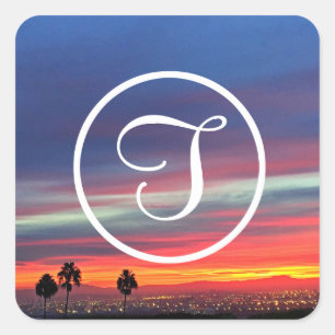 Orangenblaue Wolken Sonnenuntergang Foto kundenspe Quadratischer Aufkleber