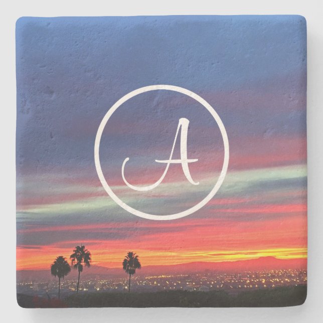 Orangenblaue Wolken Sonnenuntergang Foto kundenspe Steinuntersetzer (Vorderseite)