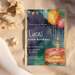 Orangenblauer lila Kuchenballon 5. Geburtstag Einladung