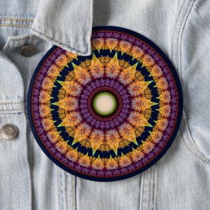 Orangenblauer Mandala-Ornament aus sonniges Frakta Button