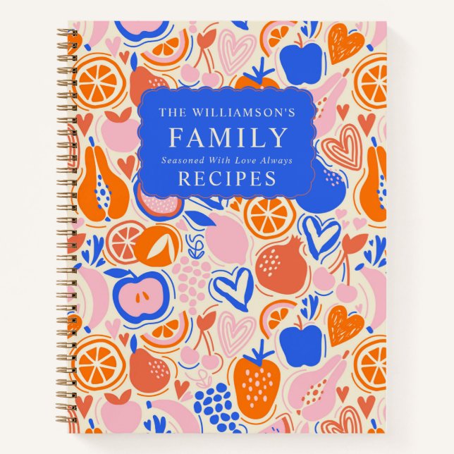 Orangenblauer Monogramm Obst Gemüse Rezepte Notizbuch (Vorderseite)