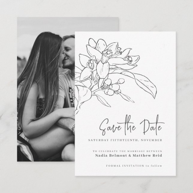 Orangenblüte Mono-Foto Hochzeit speichern Sie das  Save The Date (Vorne/Hinten)