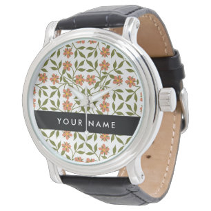 Orangenblüten, Blumenmuster, Boho, Ihr Name Armbanduhr
