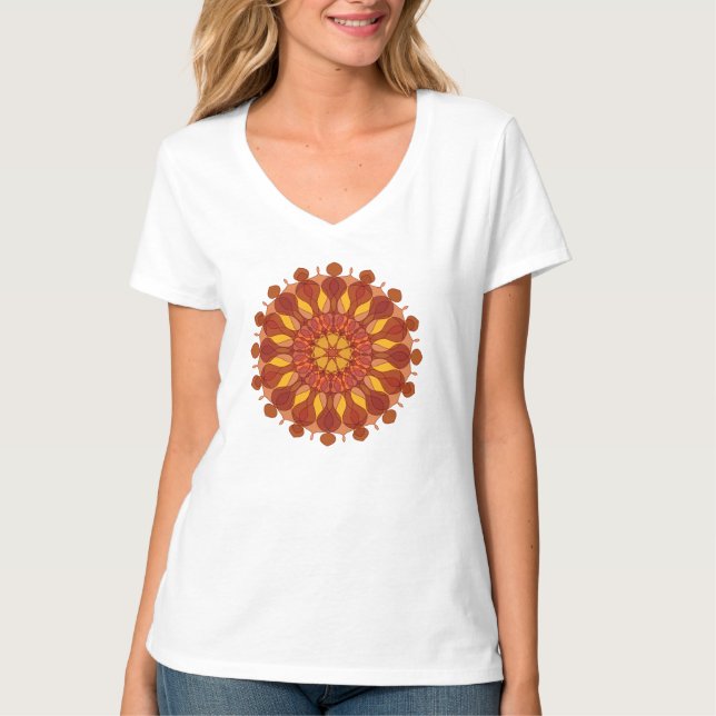 Orangenblüten-Mandala T-Shirt (Vorderseite)
