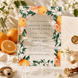Orangenblüten-Zitrus-Botanische Hochzeit Acryleinladungen