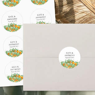 Orangenblüten-Zitrusfrucht-Hochzeit Runder Aufkleber