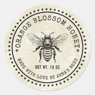 Orangenblütenhoniglabel mit Vintager Bienenart Runder Aufkleber