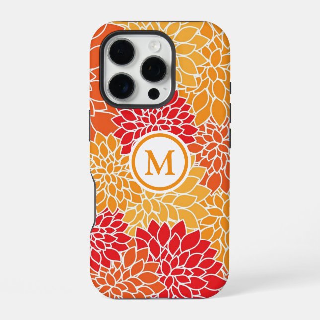 Orangenblütenmuster Monogramm iPhone Hülle (Rückseite)