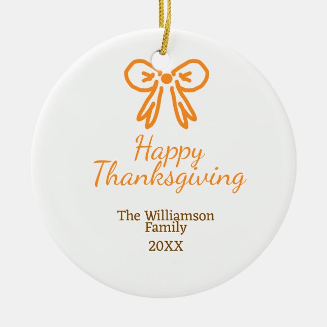 Orangenbogen-Retro glückliche Danksagung fügen Fam Keramik Ornament (Vorne)