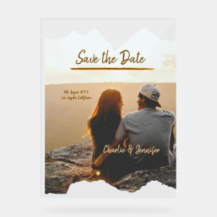 Orangenboho Save the Date Name des modernen Fotos Acrylschild