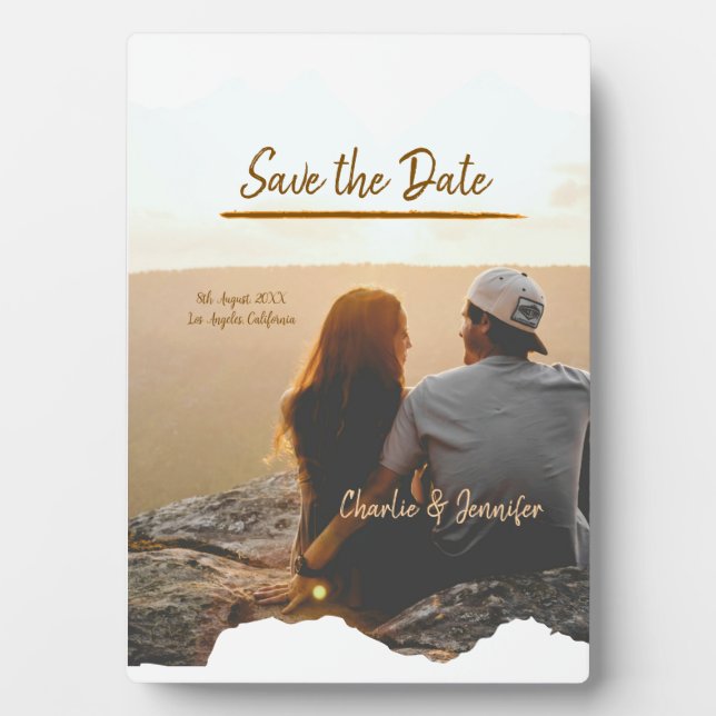 Orangenboho Save the Date Name des modernen Fotos Fotoplatte (Vorderseite)
