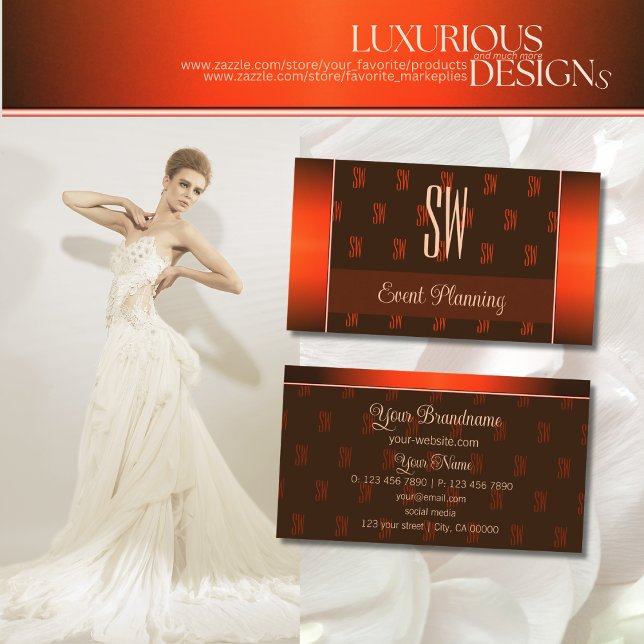 Orangenbraun mit Monogramm-Muster Beruflich Visitenkarte (Von Creator hochgeladen)