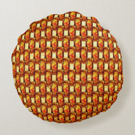Orangenbraune Teller, geschnitzt und gefärbt Rundes Kissen