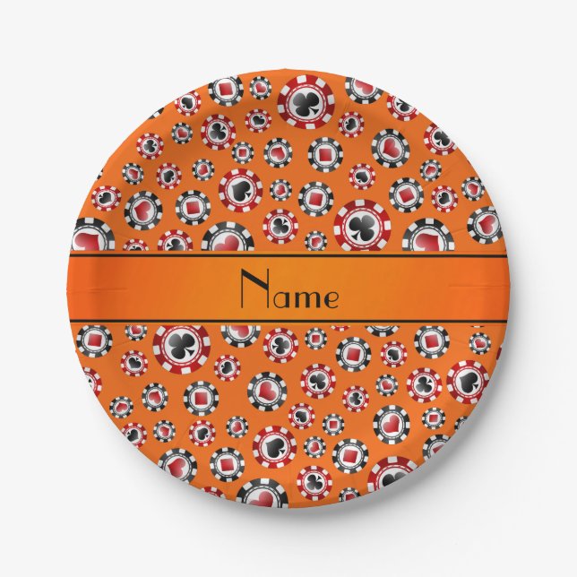 Orangenchips mit personalisiertem Namen, Poker Pappteller (Vorderseite)