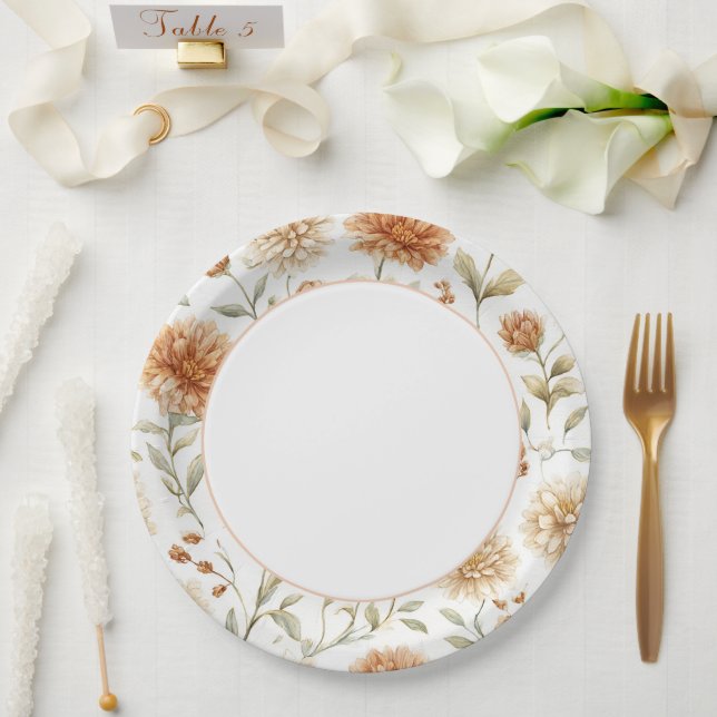 Orangencreme-Blumen-Brautjungfernparty Pappteller (Hochzeit)