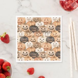 Orangencreme schwarze Halloween-Kürbisse Serviette