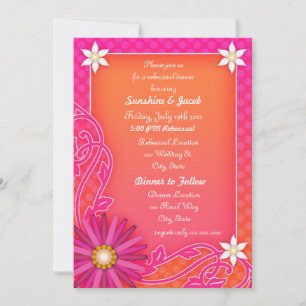 Orangene Apfelsinen- und rosa Hochzeitsprobe-Abend Einladung