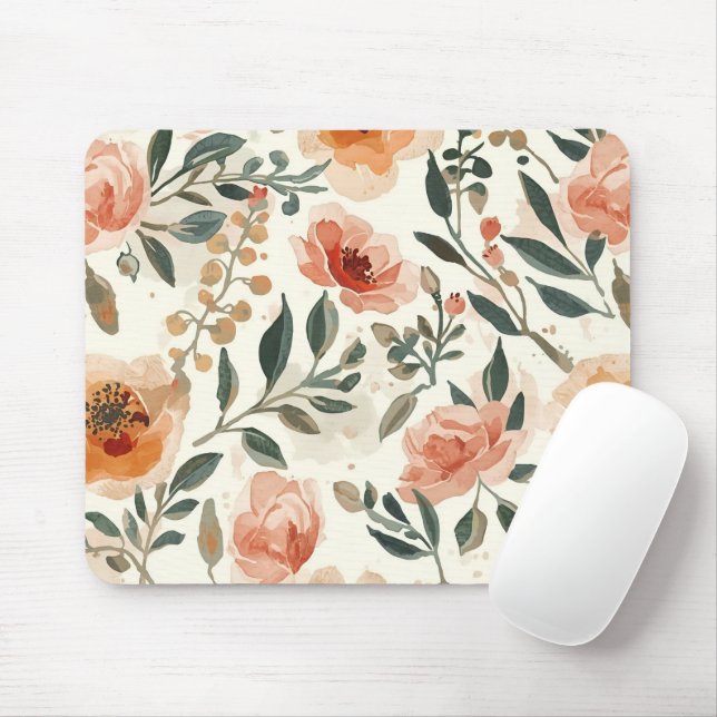Orangene Aquarell-Blumen Botanische Malerei Mousepad (Mit Mouse)