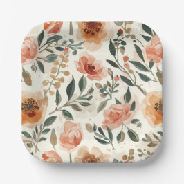 Orangene Aquarell-Blumen Botanische Malerei Pappteller