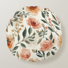 Orangene Aquarell-Blumen Botanische Malerei Rundes Kissen