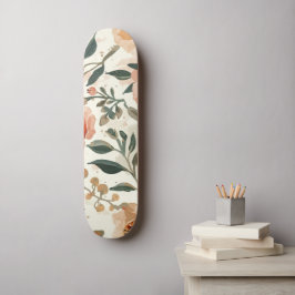 Orangene Aquarell-Blumen Botanische Malerei Skateboard