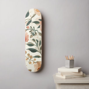 Orangene Aquarell-Blumen Botanische Malerei Skateboard