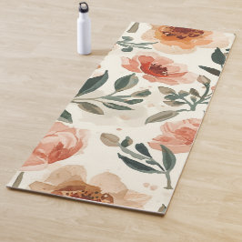 Orangene Aquarell-Blumen Botanische Malerei Yogamatte